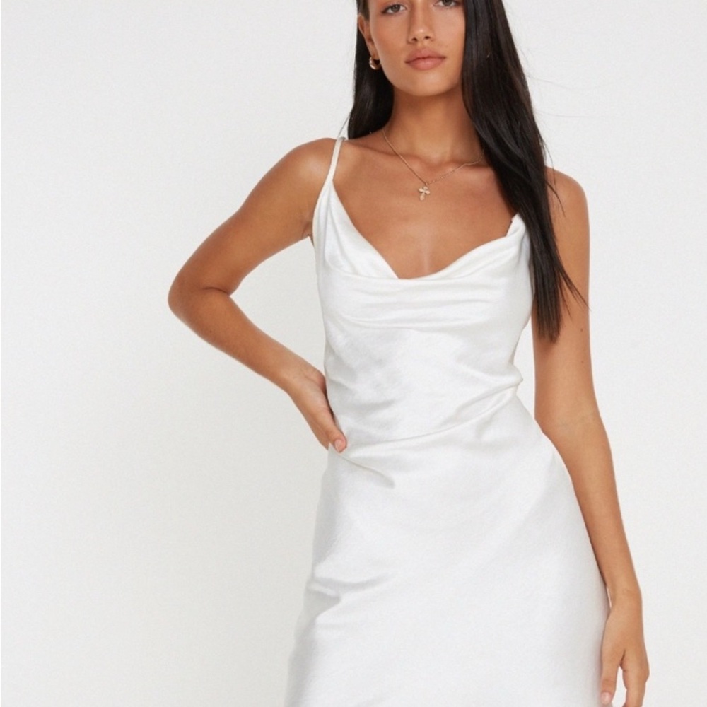 Motel Rocks White Satin Slip Dress Cowl Neck Sleeveless